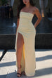 Karleedress Strapless Tube Draped Slit Maxi Party Dress