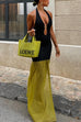 Karleedress Halter Open Back Cut Out Slit Ruffle Maxi Dress