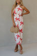 Halter Tie Bow Backless Palm Tree Print Midi Dress