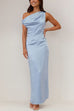 Karleedress Asymmetric Shoulder Back Slit Waisted Maxi Dress