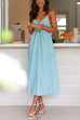 Karleedress V Neck Lace-up Striped Midi Cami Dress