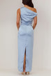 Karleedress Asymmetric Shoulder Back Slit Waisted Maxi Dress