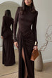 Karleedress Turtleneck Ruched High Slit Maxi Party Dress