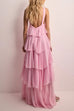 Karleedress Sleeveless Open Back Ruffle Layered Maxi Dress