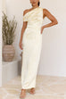 Karleedress Asymmetric Shoulder Back Slit Waisted Maxi Dress