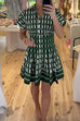 Short Sleeves Button Up Geometric Print Mini Dress