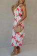 Halter Tie Bow Backless Palm Tree Print Midi Dress