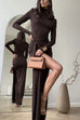 Karleedress Turtleneck Ruched High Slit Maxi Party Dress