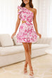 Karleedress One Shoulder Cut Out Floral Print Ruffle Mini Dress