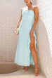 Karleedress Spaghetti Strap Ruffle Slit Maxi Chiffon Dress
