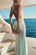 V Neck Sleeveless Open Back Knit Maxi Dress with Sequin