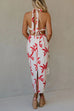 Halter Tie Bow Backless Palm Tree Print Midi Dress