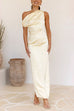 Karleedress Asymmetric Shoulder Back Slit Waisted Maxi Dress