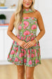 Karleedress Strapless Floral Print Mini Dress with Scarf