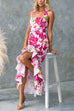 Halter Sleeveless Ruffle Hem Slit Floral Print Maxi Dress