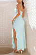 Karleedress Spaghetti Strap Ruffle Slit Maxi Chiffon Dress