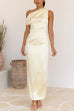 Karleedress Asymmetric Shoulder Back Slit Waisted Maxi Dress