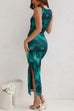 Karleedress Sleeveless Side Slit Printed Bodycon Midi Dress