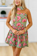 Karleedress Strapless Floral Print Mini Dress with Scarf