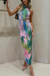 Karleedress Sleeveless Side Slit Open Back Colorful Print Maxi Dress
