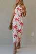 Halter Tie Bow Backless Palm Tree Print Midi Dress