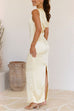 Karleedress Asymmetric Shoulder Back Slit Waisted Maxi Dress