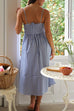 Karleedress V Neck Lace-up Striped Midi Cami Dress