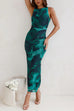 Karleedress Sleeveless Side Slit Printed Bodycon Midi Dress