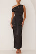 Karleedress Asymmetric Shoulder Back Slit Waisted Maxi Dress