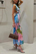 Karleedress Sleeveless Side Slit Open Back Colorful Print Maxi Dress