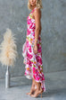 Halter Sleeveless Ruffle Hem Slit Floral Print Maxi Dress