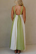 Strappy Backless Color Block Pocketed Maxi Dress