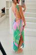 Karleedress Sleeveless Side Slit Open Back Colorful Print Maxi Dress