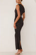 Karleedress Asymmetric Shoulder Back Slit Waisted Maxi Dress