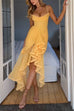Karleedress Spaghetti Strap Draped Front Ruffle Trim Maxi Dress