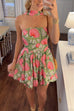 Karleedress Strapless Floral Print Mini Dress with Scarf