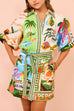 Karleedress Lantern Sleeves Tie Waist Cotton Linen Resort Print Shirt Dress