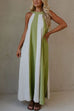 Strappy Backless Color Block Pocketed Maxi Dress