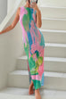 Karleedress Sleeveless Side Slit Open Back Colorful Print Maxi Dress