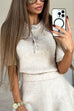 Karleedress Crewneck Short Sleeves Button Up Sweater
