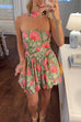 Karleedress Strapless Floral Print Mini Dress with Scarf