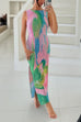 Karleedress Sleeveless Side Slit Open Back Colorful Print Maxi Dress