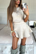 Karleedress Crewneck Short Sleeves Button Up Sweater