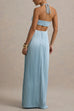 Criss Cross Halter Cut Out Pleated Swing Maxi Dress