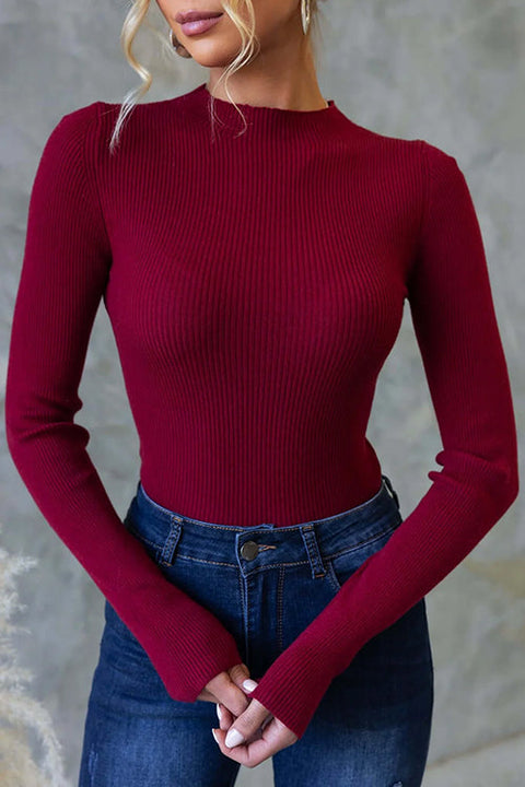 Karleedress Long Sleeves Slim Fit Basic Ribbed Knit Top
