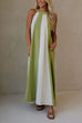Strappy Backless Color Block Pocketed Maxi Dress