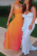 Ruched Back Lace-up Gradient Pleated Maxi Cami Dress