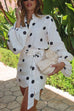 Karleedress Polka Dot Balloon Long Sleeves Shirt and Tie Waist Wrap Mini Skirt Set