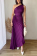 Karleedress One Shoulder Cut Out Waist Solid Pleated Maxi Dress