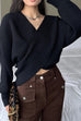 Karleedress V Neck Criss Cross Front Ribbed Knit Sweater